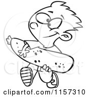 Cartoon Clipart Of A Black And White Boy Carrying A Giant Zucchini Vector Outlined Coloring Page