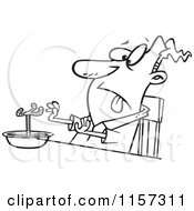 Cartoon Clipart Of A Black And White Disgusted Man With A Chicken Leg In A Soup Bowl Vector Outlined Coloring Page by toonaday