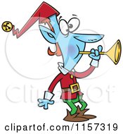 Blue Christmas Elf Blowing A Horn