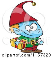 Blue Christmas Elf Boy Carrying A Gift