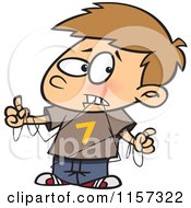 Cartoon Of A Boy Tangled In Dental Floss Royalty Free Vector Clipart