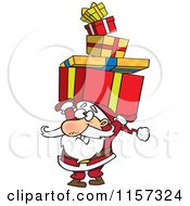 Poster, Art Print Of Santa Holding A Stack Of Christmas Gifts Over His Head