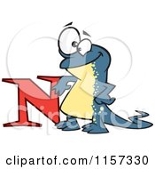 Happy Newt Leaning On The Letter N