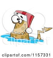 Cartoon Of A Christmas Monster Wearing A Santa Hat Royalty Free Vector Clipart