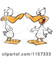 Cartoon Of A White Ducks Quacking A Conversation Royalty Free Vector Clipart