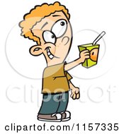Cartoon Of A Boy Offering To Share A Juice Box Royalty Free Vector Clipart