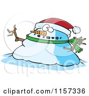 Chubby Christmas Snowman Wearing A Santa Hat
