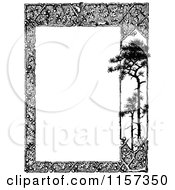 Poster, Art Print Of Retro Vintage Black And White Woodland Trellis And Tree Border 2
