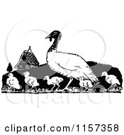 Poster, Art Print Of Retro Vintage Black And White Turkey Bird And Chicks