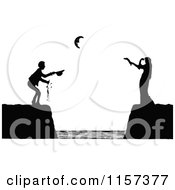 Clipart Of A Silhouetted Couple On Coastal Cliffs Royalty Free Vector Illustration by Prawny Vintage