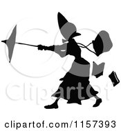 Clipart Of A Silhouetted Woman Caught In The Wind Royalty Free Vector Illustration by Prawny Vintage