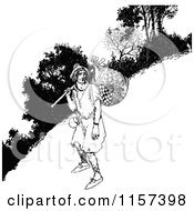 Clipart Of A Retro Vintage Black And White Vagrant Man Royalty Free Vector Illustration