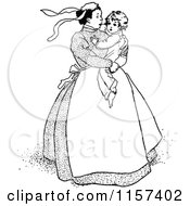 Clipart Of A Retro Vintage Black And White Nanny Carrying A Sad Boy Royalty Free Vector Illustration