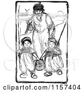 Poster, Art Print Of Retro Vintage Black And White Dutch Father And Children Going Fishing