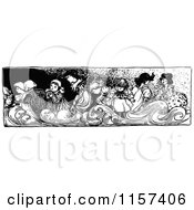 Clipart Of A Retro Vintage Black And White Group Of Children And Waves Royalty Free Vector Illustration