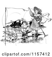 Poster, Art Print Of Retro Vintage Black And White Children On A Makeshift Boat With A Banner