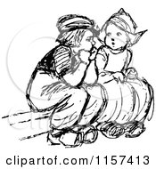 Clipart Of Retro Vintage Black And White Dutch Children Sitting Royalty Free Vector Illustration