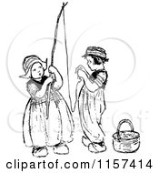 Poster, Art Print Of Retro Vintage Black And White Dutch Children Stringing A Fishing Pole