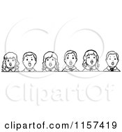 Clipart Of Retro Vintage Black And White Children Singing Royalty Free Vector Illustration