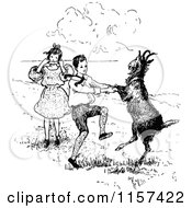Poster, Art Print Of Retro Vintage Black And White Children Dancing With A Goat