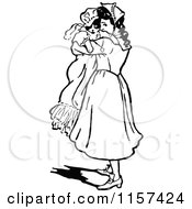 Clipart Of A Retro Vintage Black And White Girl Holding A Cat In A Dress Royalty Free Vector Illustration