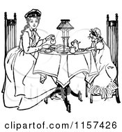 Poster, Art Print Of Retro Vintage Black And White Girl And Cat Having Tea