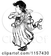 Clipart Of A Retro Vintage Black And White Girl In A Dress Royalty Free Vector Illustration