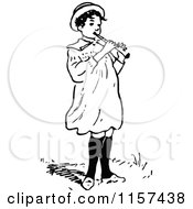 Clipart Of A Retro Vintage Black And White Child Playing A Flute Royalty Free Vector Illustration