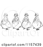 Clipart Of Retro Vintage Black And White Girls Dancing Royalty Free Vector Illustration