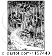 Poster, Art Print Of Retro Vintage Black And White Boy Walking To A Cabin In The Woods