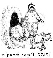 Retro Vintage Black And White Eskimo Children And Dogs