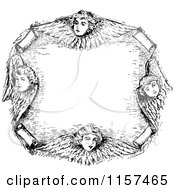 Clipart Of A Retro Vintage Black And White Cherub Frame Royalty Free Vector Illustration