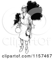 Clipart Of A Retro Vintage Black And White Man Holding A Jug Royalty Free Vector Illustration