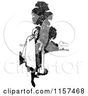 Clipart Of A Retro Vintage Black And White Thinking On A Hill Royalty Free Vector Illustration