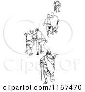Clipart Of Retro Vintage Black And White Men Walking Royalty Free Vector Illustration