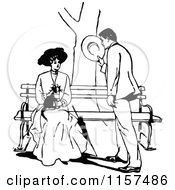 Poster, Art Print Of Retro Vintage Black And White Courting Couple With A Cat At A Bench