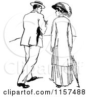 Poster, Art Print Of Retro Vintage Black And White Courting Couple Strolling With A Cat