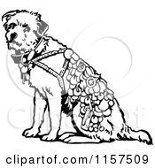 Clipart Of A Retro Vintage Black And White Dog With A Vest Royalty Free Vector Illustration