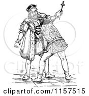 Clipart Of A Retro Vintage Black And White Man Reaching For A King Royalty Free Vector Illustration