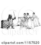 Poster, Art Print Of Retro Vintage Black And White Bear Holding A Sword Against Women