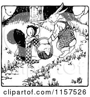 Clipart Of A Retro Vintage Black And White Rabbit And Squirrel Carrying A Basket Royalty Free Vector Illustration
