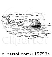 Clipart Of A Retro Vintage Black And White Whale Royalty Free Vector Illustration