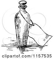 Clipart Of A Retro Vintage Black And White Bottle And Tag Royalty Free Vector Illustration