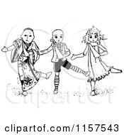 Clipart Of Retro Vintage Black And White Dancing Dolls Royalty Free Vector Illustration