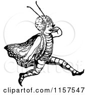 Clipart Of A Retro Vintage Black And White Bug Kid Running Royalty Free Vector Illustration
