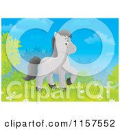 Cartoon Of A Cute Gray Horse On A Hill Royalty Free Illustration