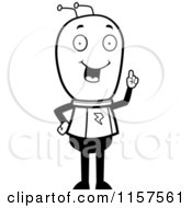 Cartoon Clipart Of A Black And White Smart Extraterrestrial Being With An Idea Vector Outlined Coloring Page