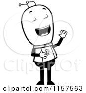 Cartoon Clipart Of A Black And White Space Alien Laughing Vector Outlined Coloring Page
