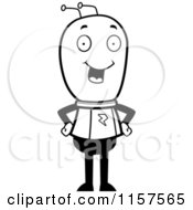 Cartoon Clipart Of A Black And White Alien Standing With His Hands On His Hips Vector Outlined Coloring Page