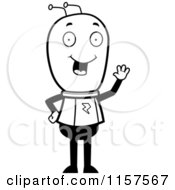 Cartoon Clipart Of A Black And White Waving Extraterrestrial Being Vector Outlined Coloring Page